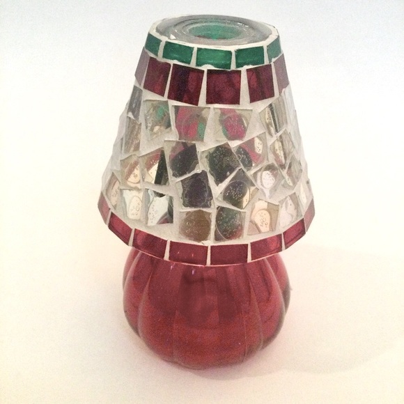 Poinsettia Mosaic Glass Shade Tea Light Holder NIB - Picture 2 of 7